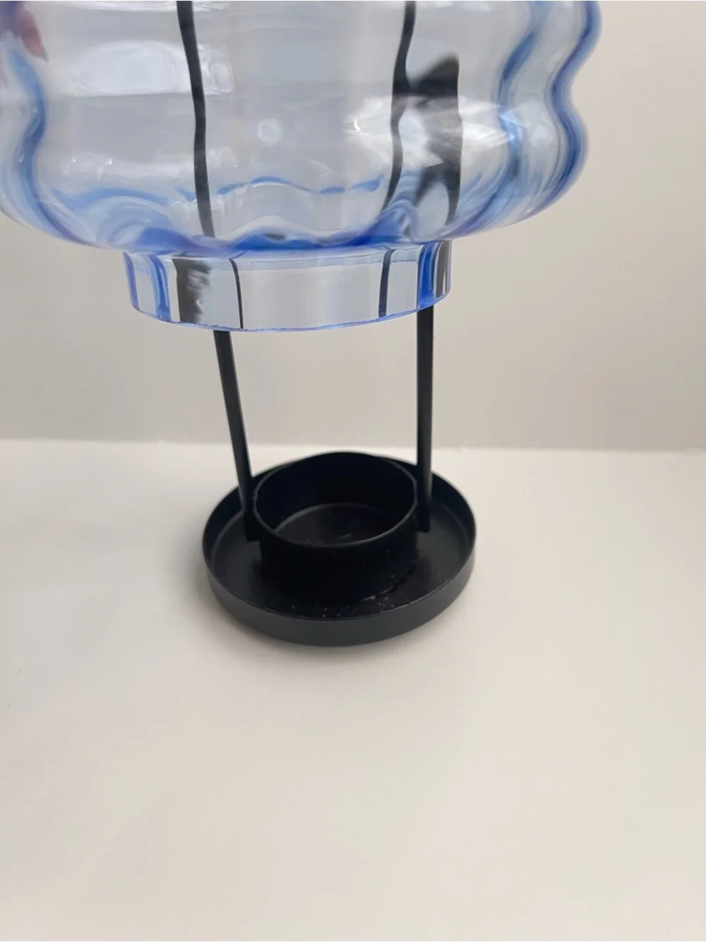Home Trends Blue Ribbed Glass Lantern with Black Metal Frame